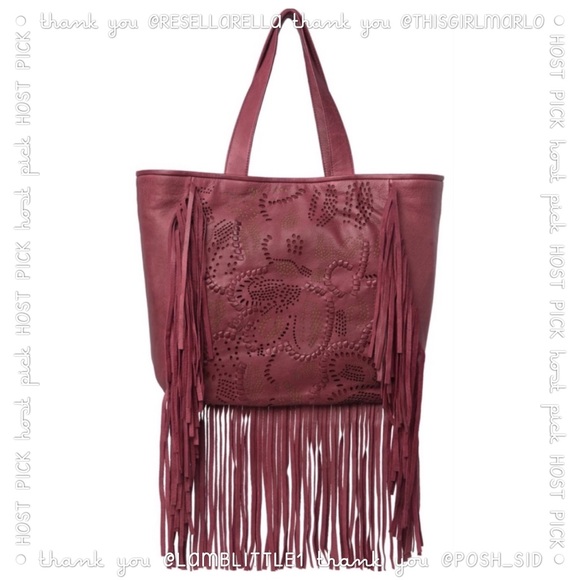 Frye Vivian Leather Fringe Tote Bag in Brick Red - Picture 7 of 7